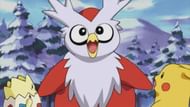 Delibird alongside Togepi and Pikachu in the anime (Image via The Pokemon Company)